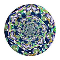 Power Spiral Polygon Blue Green White Round Filigree Ornament (2side) by EDDArt