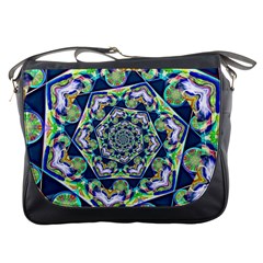 Power Spiral Polygon Blue Green White Messenger Bags by EDDArt