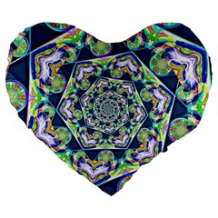 Power Spiral Polygon Blue Green White Large 19  Premium Flano Heart Shape Cushions by EDDArt