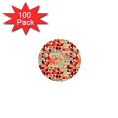 Modern Hipster Triangle Pattern Red Blue Beige 1  Mini Buttons (100 Pack) 