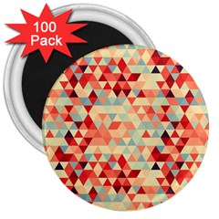 Modern Hipster Triangle Pattern Red Blue Beige 3  Magnets (100 Pack) by EDDArt