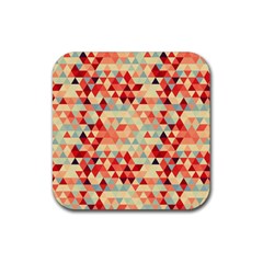 Modern Hipster Triangle Pattern Red Blue Beige Rubber Coaster (square) 