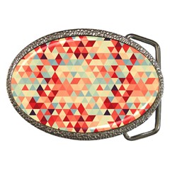 Modern Hipster Triangle Pattern Red Blue Beige Belt Buckles by EDDArt