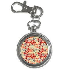 Modern Hipster Triangle Pattern Red Blue Beige Key Chain Watches by EDDArt