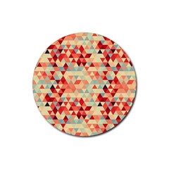 Modern Hipster Triangle Pattern Red Blue Beige Rubber Round Coaster (4 Pack)  by EDDArt