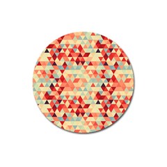 Modern Hipster Triangle Pattern Red Blue Beige Magnet 3  (round) by EDDArt