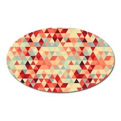 Modern Hipster Triangle Pattern Red Blue Beige Oval Magnet