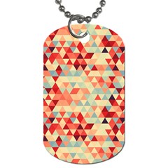 Modern Hipster Triangle Pattern Red Blue Beige Dog Tag (two Sides) by EDDArt