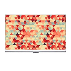 Modern Hipster Triangle Pattern Red Blue Beige Business Card Holders by EDDArt