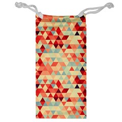 Modern Hipster Triangle Pattern Red Blue Beige Jewelry Bags by EDDArt