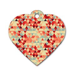 Modern Hipster Triangle Pattern Red Blue Beige Dog Tag Heart (one Side) by EDDArt