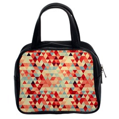 Modern Hipster Triangle Pattern Red Blue Beige Classic Handbags (2 Sides) by EDDArt