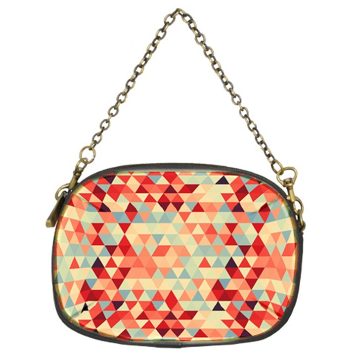 Modern Hipster Triangle Pattern Red Blue Beige Chain Purses (Two Sides) 