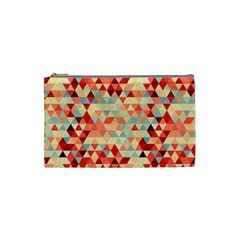 Modern Hipster Triangle Pattern Red Blue Beige Cosmetic Bag (small)  by EDDArt