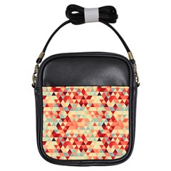 Modern Hipster Triangle Pattern Red Blue Beige Girls Sling Bags by EDDArt