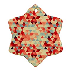 Modern Hipster Triangle Pattern Red Blue Beige Snowflake Ornament (2-side) by EDDArt