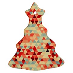 Modern Hipster Triangle Pattern Red Blue Beige Christmas Tree Ornament (2 Sides) by EDDArt