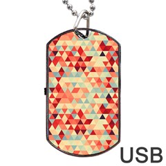 Modern Hipster Triangle Pattern Red Blue Beige Dog Tag Usb Flash (one Side) by EDDArt