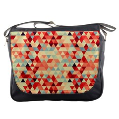 Modern Hipster Triangle Pattern Red Blue Beige Messenger Bags by EDDArt