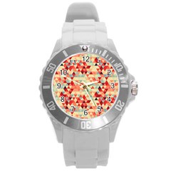 Modern Hipster Triangle Pattern Red Blue Beige Round Plastic Sport Watch (l)