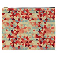 Modern Hipster Triangle Pattern Red Blue Beige Cosmetic Bag (xxxl)  by EDDArt