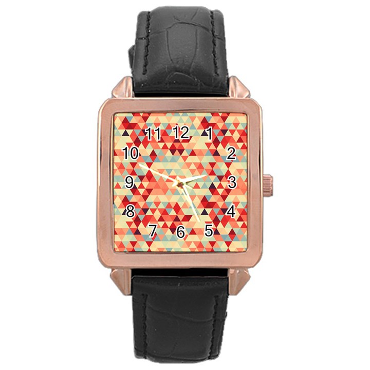 Modern Hipster Triangle Pattern Red Blue Beige Rose Gold Leather Watch 