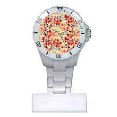 Modern Hipster Triangle Pattern Red Blue Beige Plastic Nurses Watch by EDDArt