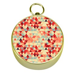 Modern Hipster Triangle Pattern Red Blue Beige Gold Compasses by EDDArt