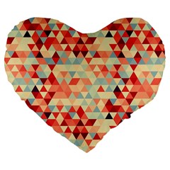 Modern Hipster Triangle Pattern Red Blue Beige Large 19  Premium Flano Heart Shape Cushions