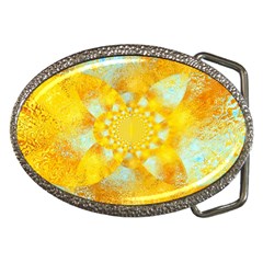 Gold Blue Abstract Blossom Belt Buckles by designworld65