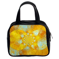 Gold Blue Abstract Blossom Classic Handbags (2 Sides) by designworld65