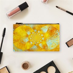 Gold Blue Abstract Blossom Cosmetic Bag (small)  by designworld65