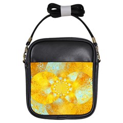 Gold Blue Abstract Blossom Girls Sling Bags by designworld65