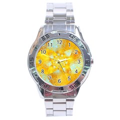 Gold Blue Abstract Blossom Stainless Steel Analogue Watch by designworld65