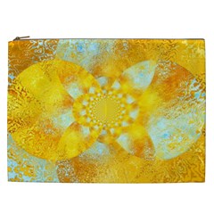 Gold Blue Abstract Blossom Cosmetic Bag (xxl)  by designworld65