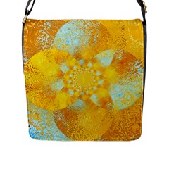 Gold Blue Abstract Blossom Flap Messenger Bag (l)  by designworld65