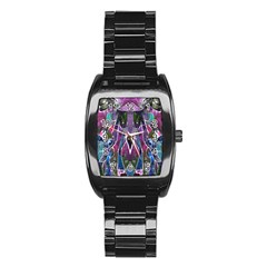 Sly Dog Modern Grunge Style Blue Pink Violet Stainless Steel Barrel Watch by EDDArt