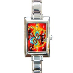 Crazy Mandelbrot Fractal Red Yellow Turquoise Rectangle Italian Charm Watch by EDDArt