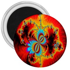 Crazy Mandelbrot Fractal Red Yellow Turquoise 3  Magnets by EDDArt