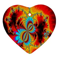 Crazy Mandelbrot Fractal Red Yellow Turquoise Ornament (heart)  by EDDArt