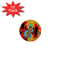 Crazy Mandelbrot Fractal Red Yellow Turquoise 1  Mini Buttons (10 Pack)  by EDDArt