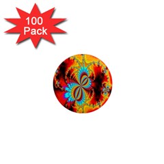 Crazy Mandelbrot Fractal Red Yellow Turquoise 1  Mini Magnets (100 Pack)  by EDDArt