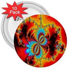 Crazy Mandelbrot Fractal Red Yellow Turquoise 3  Buttons (10 Pack)  by EDDArt