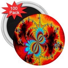 Crazy Mandelbrot Fractal Red Yellow Turquoise 3  Magnets (100 Pack) by EDDArt