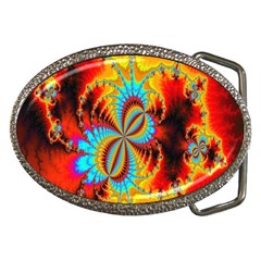 Crazy Mandelbrot Fractal Red Yellow Turquoise Belt Buckles by EDDArt