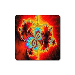 Crazy Mandelbrot Fractal Red Yellow Turquoise Square Magnet by EDDArt