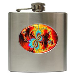 Crazy Mandelbrot Fractal Red Yellow Turquoise Hip Flask (6 Oz) by EDDArt