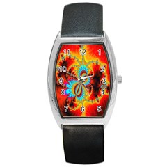 Crazy Mandelbrot Fractal Red Yellow Turquoise Barrel Style Metal Watch by EDDArt