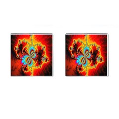 Crazy Mandelbrot Fractal Red Yellow Turquoise Cufflinks (square) by EDDArt