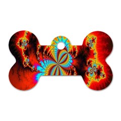 Crazy Mandelbrot Fractal Red Yellow Turquoise Dog Tag Bone (one Side) by EDDArt